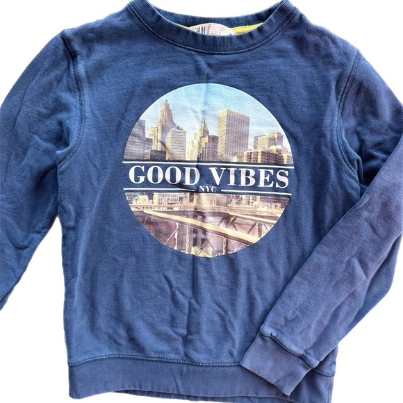 H&M  Boys Navy Blue Good Vibes Crewneck Sweatshirt Size 10-12 - Picture 2 of 6
